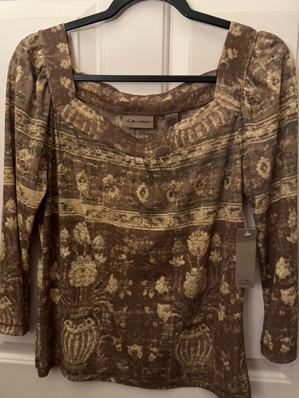 I.E. Relaxed Square-Neck Boho Printed Top Size Large **NWT**
